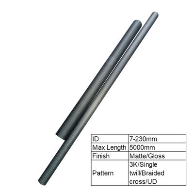 3K パターン カーボンファイバーチューブ 低温120°C マット仕上げ 180mm 200mm 230mm